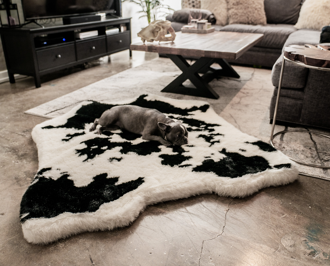 Animal Print Memory Foam Dog Bed - Black Faux Cowhide