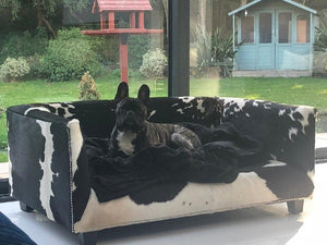 Luxury Genuine Cowhide Covered Dog Bed with Memory Foam