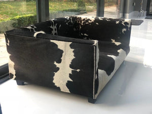 Luxury Genuine Cowhide Covered Dog Bed with Memory Foam