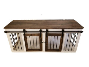 Solid Wood Double Dog Kennel With Barn Doors