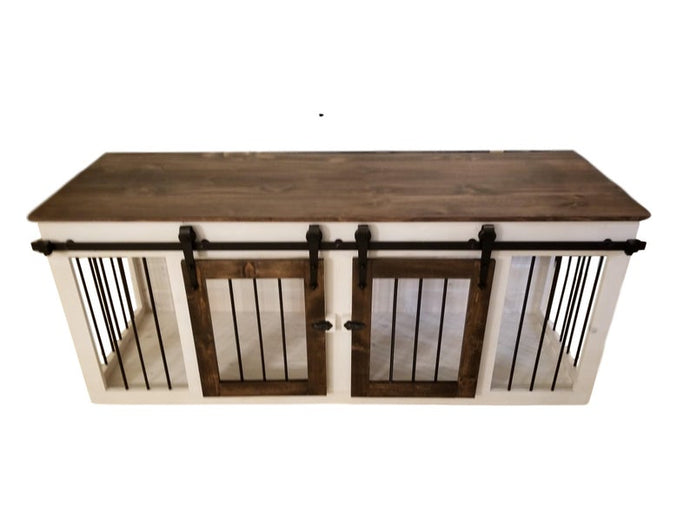 Solid Wood Double Dog Kennel With Barn Doors