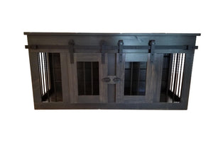 Solid Wood Double Dog Kennel With Barn Doors