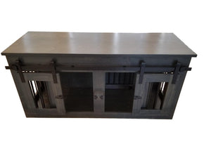 Solid Wood Double Dog Kennel With Barn Doors